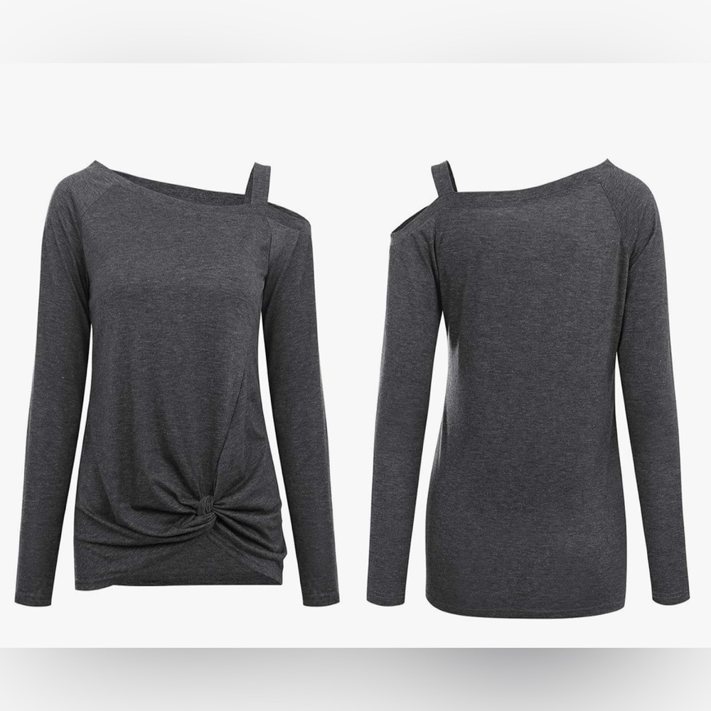 Women’s Gray Twist Front Long Sleeve T-Shirt Size XL Asymmetrical Casual Lounge